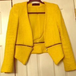 Tweed Yellow Blazer, Gold Zipper Detail